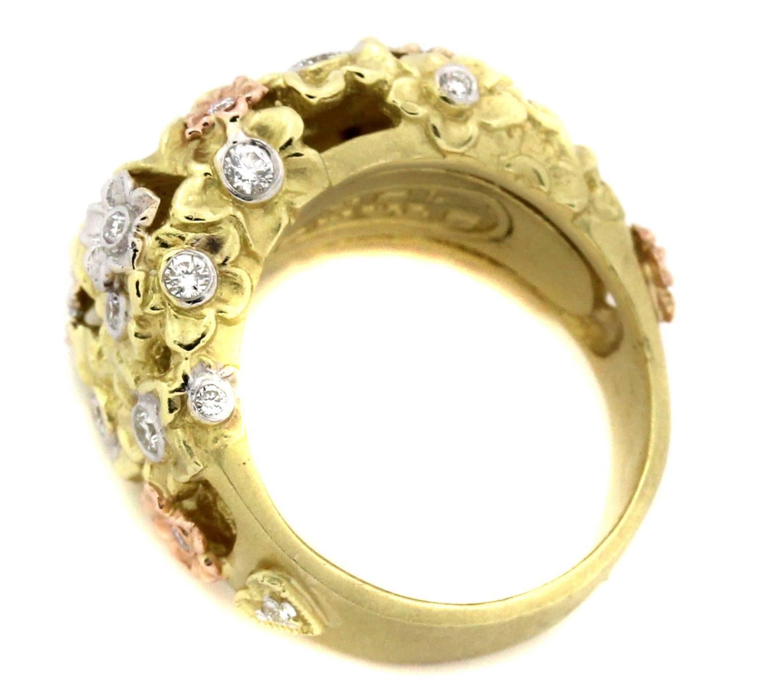 Stambolian Diamond Three-Color Gold Flower Ring In New Condition In Boca Raton, FL