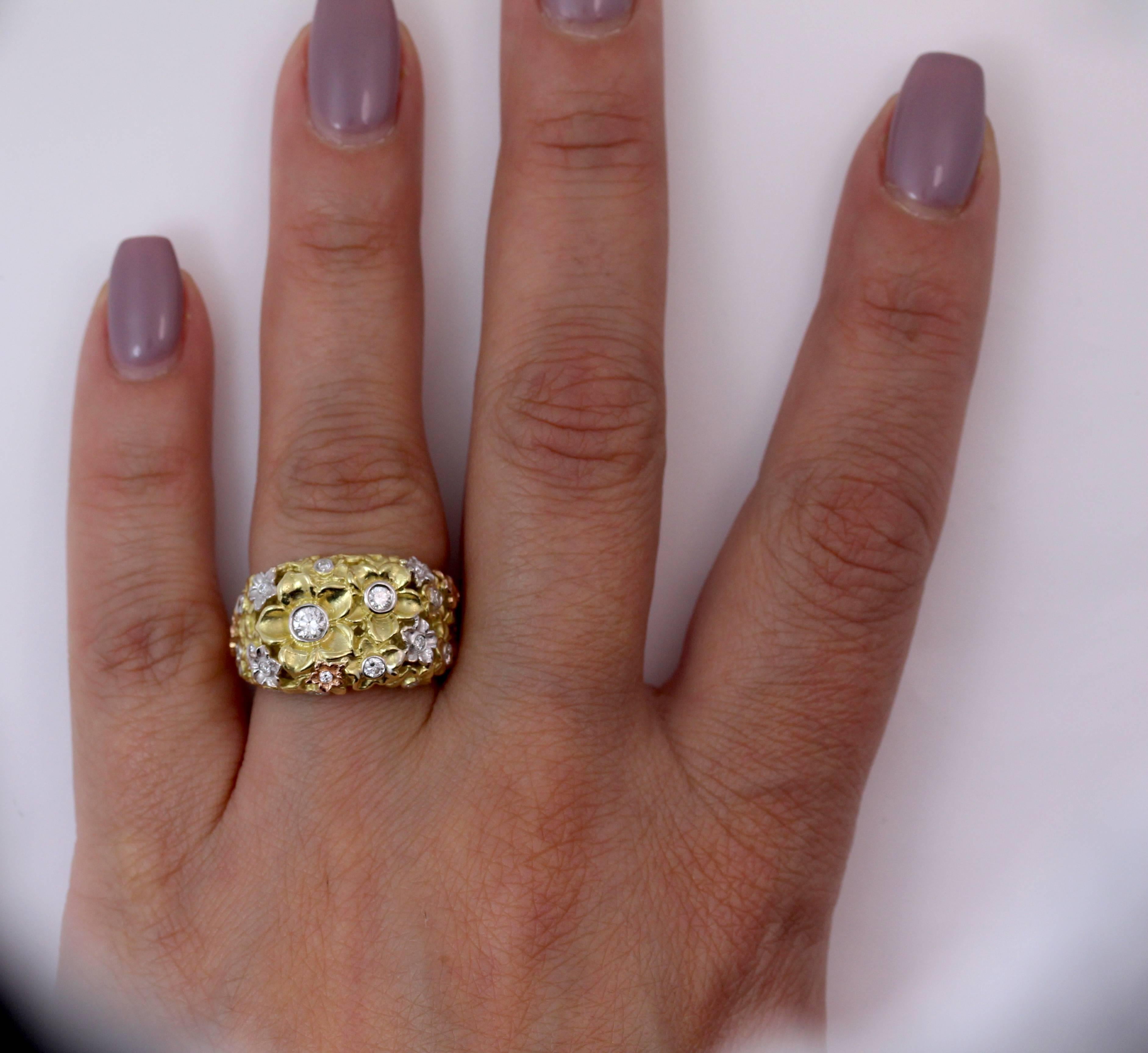 Stambolian Diamond Three-Color Gold Flower Ring 1