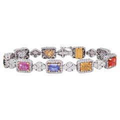 Stambolian, or blanc 18 carats et diamant 10,70 carats Bracelet en saphir multicolore