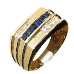 Blue Sapphire Diamond Gold Men's Ring