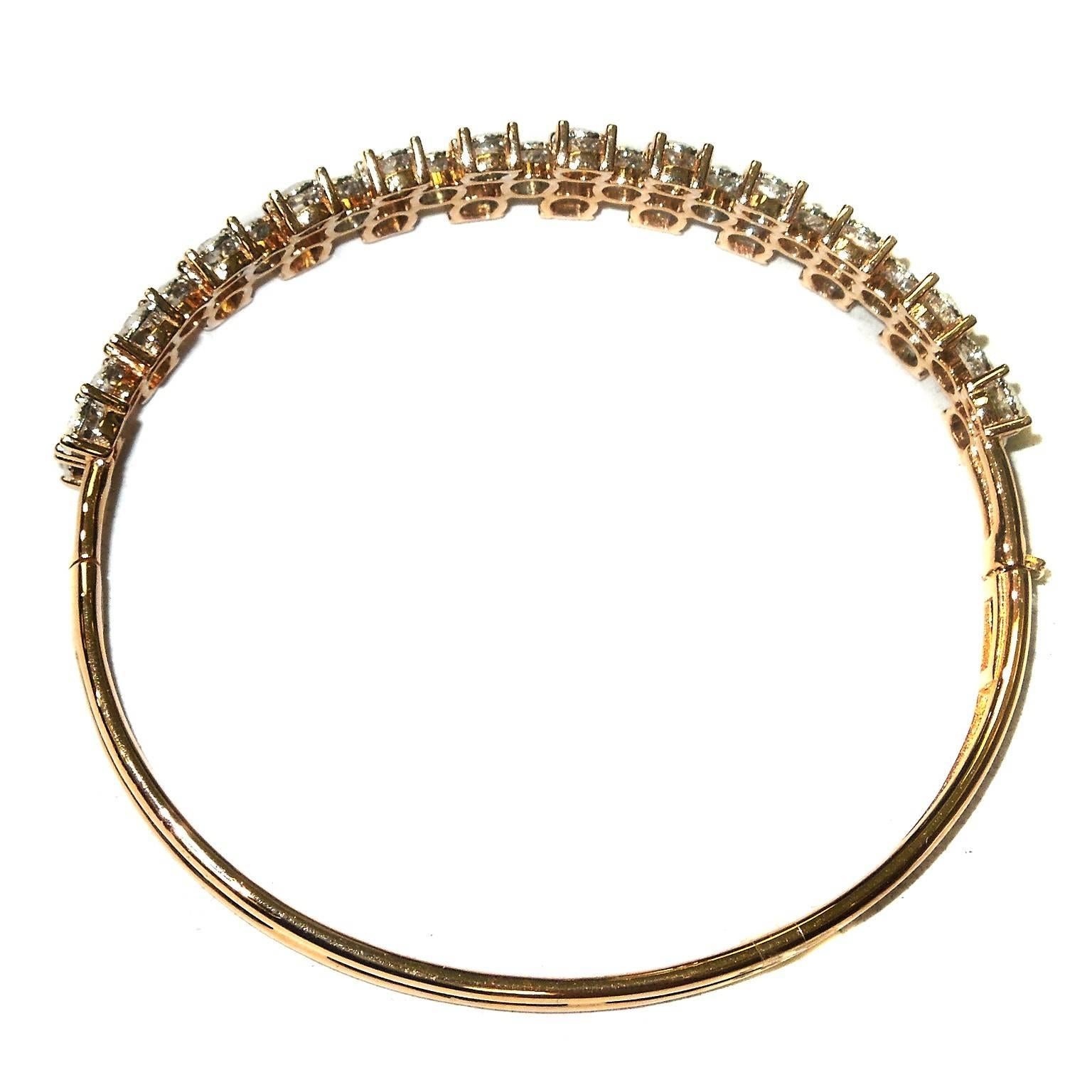 Women's Diamond Pink and White Gold Bangle Bracelet