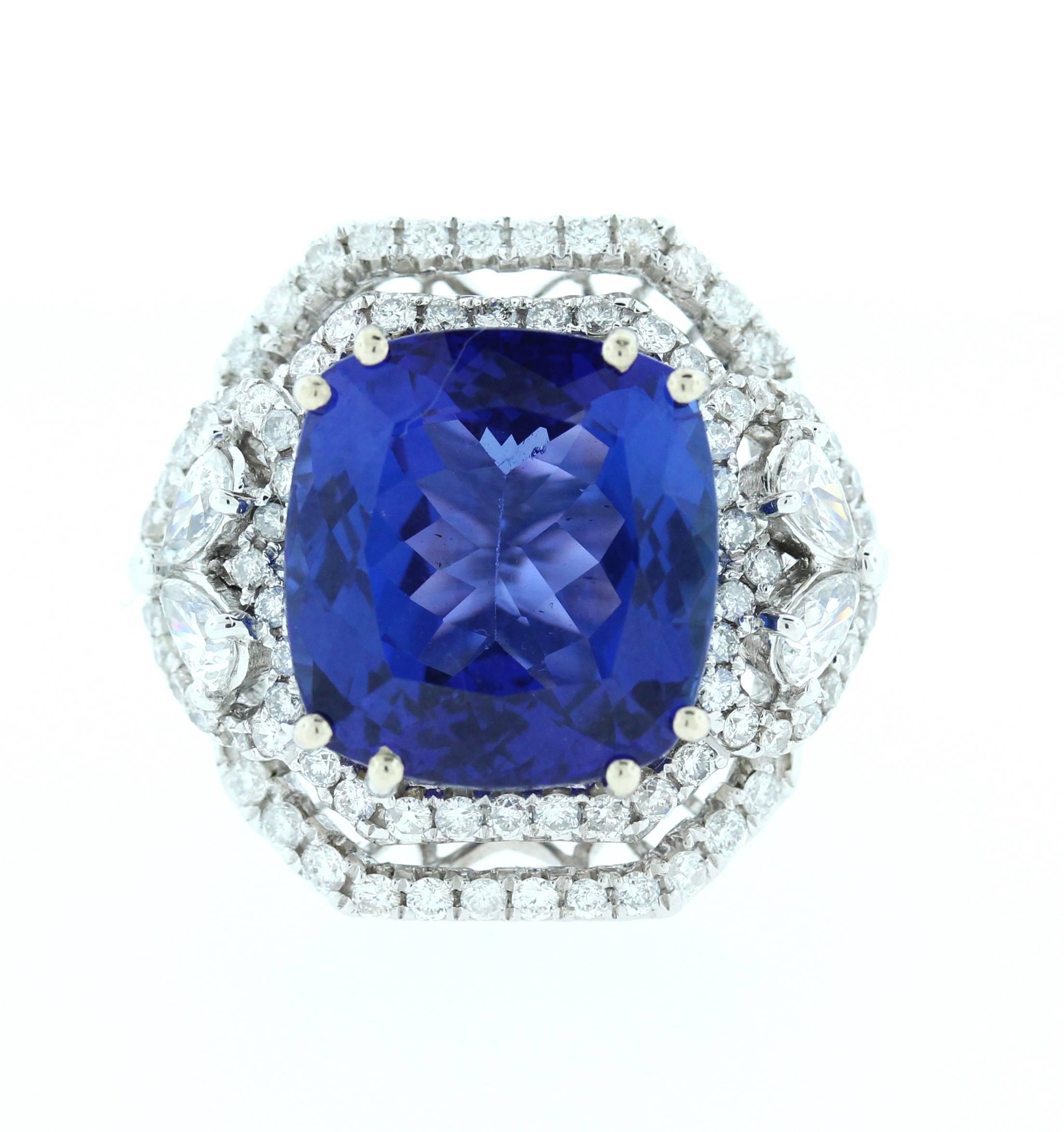 10.32 Carat Tanzanite Ring with Diamonds In Excellent Condition In Boca Raton, FL