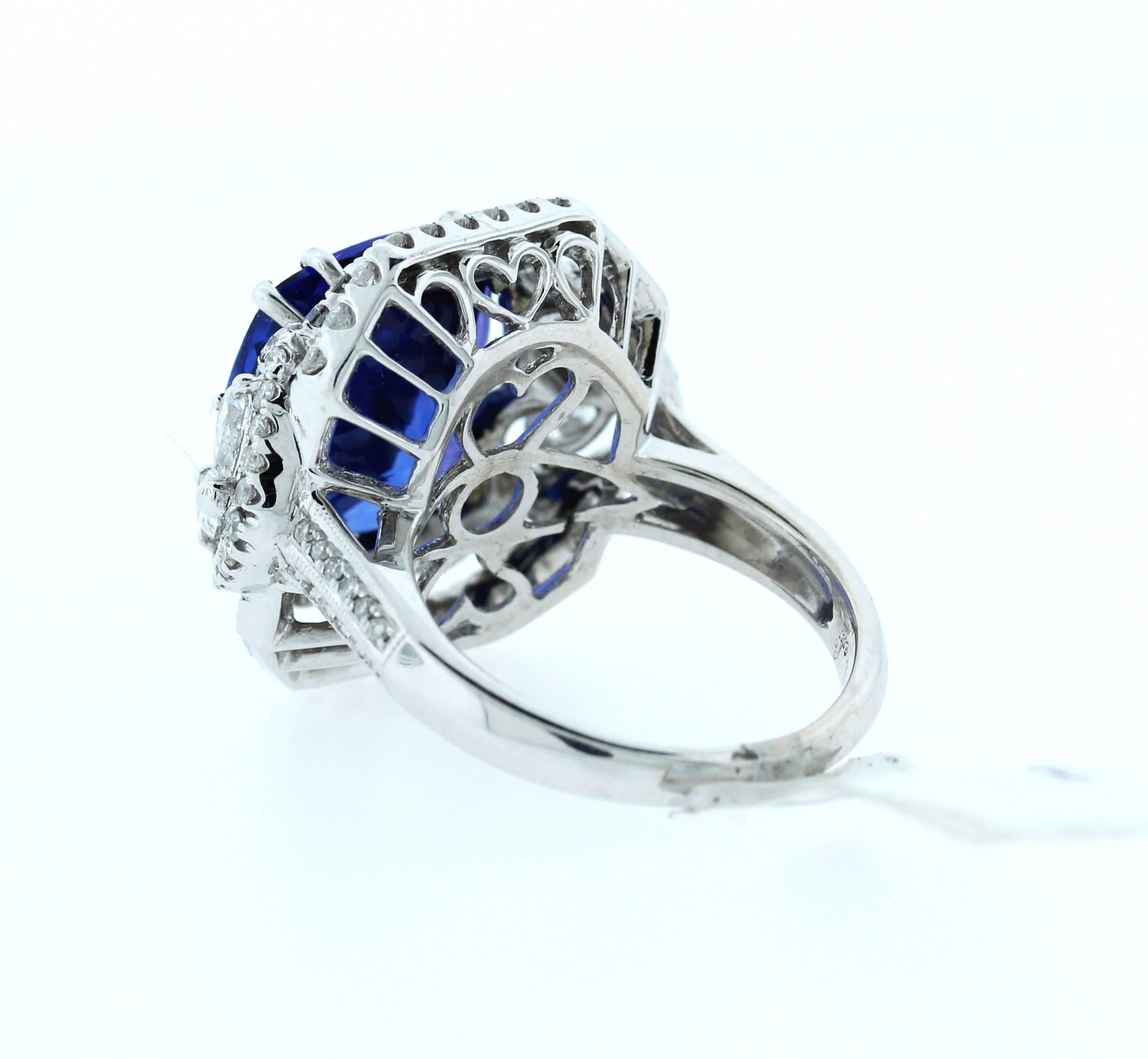 Women's or Men's 10.32 Carat Tanzanite Ring with Diamonds