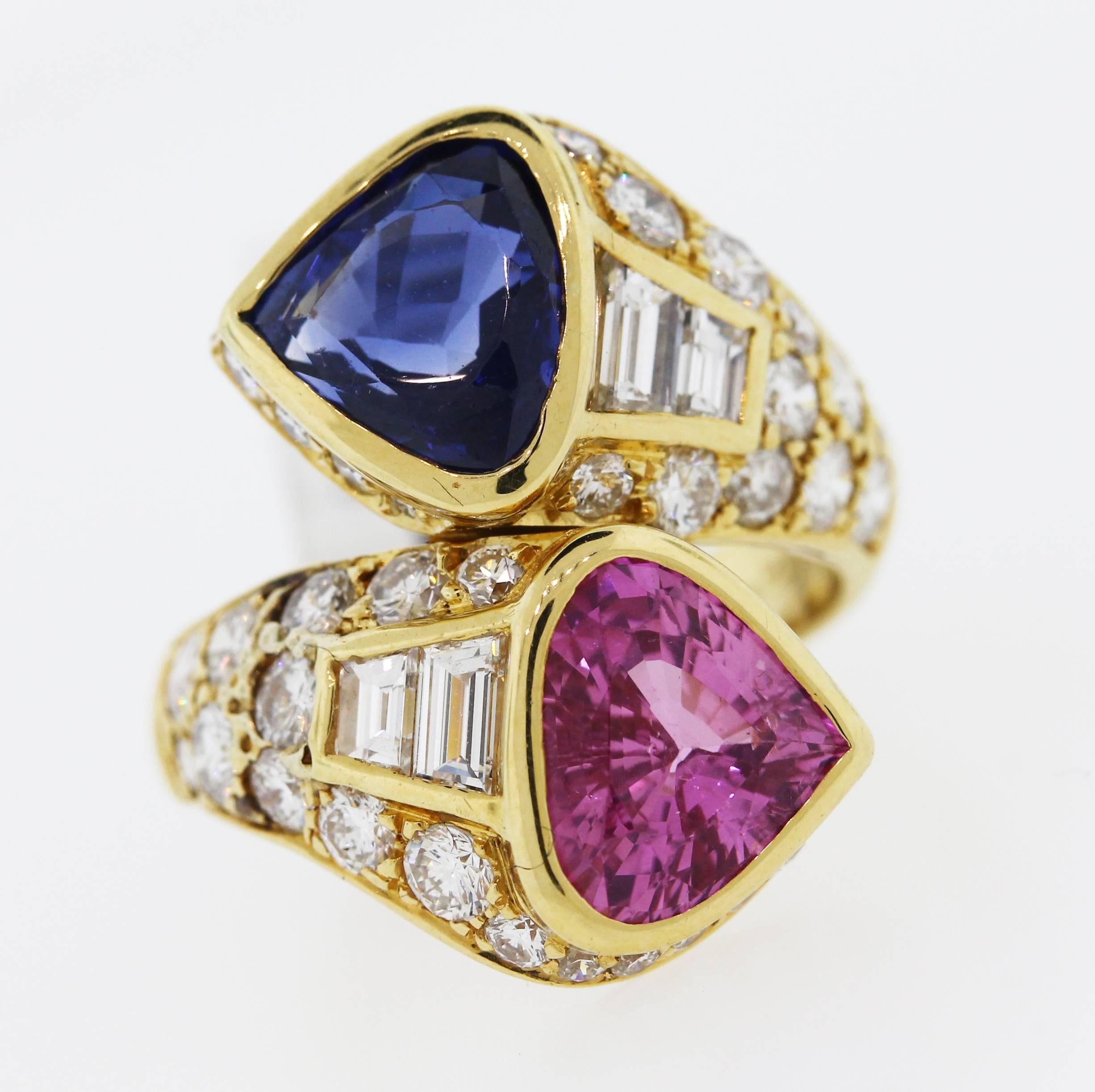 GIA Certified Pink and Blue Sapphire Ring with Diamonds 1