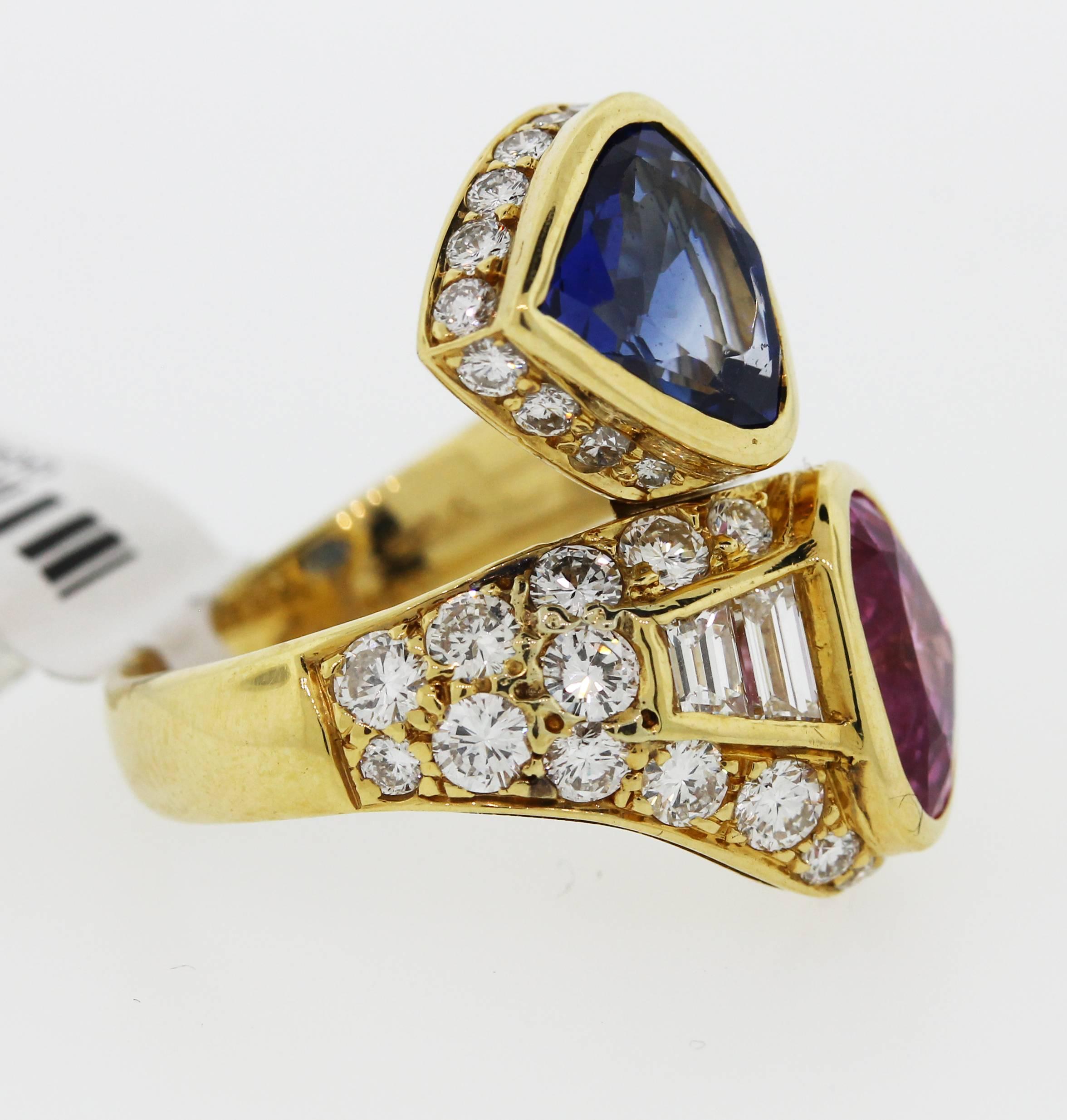GIA Certified Pink and Blue Sapphire Ring with Diamonds In New Condition In Boca Raton, FL