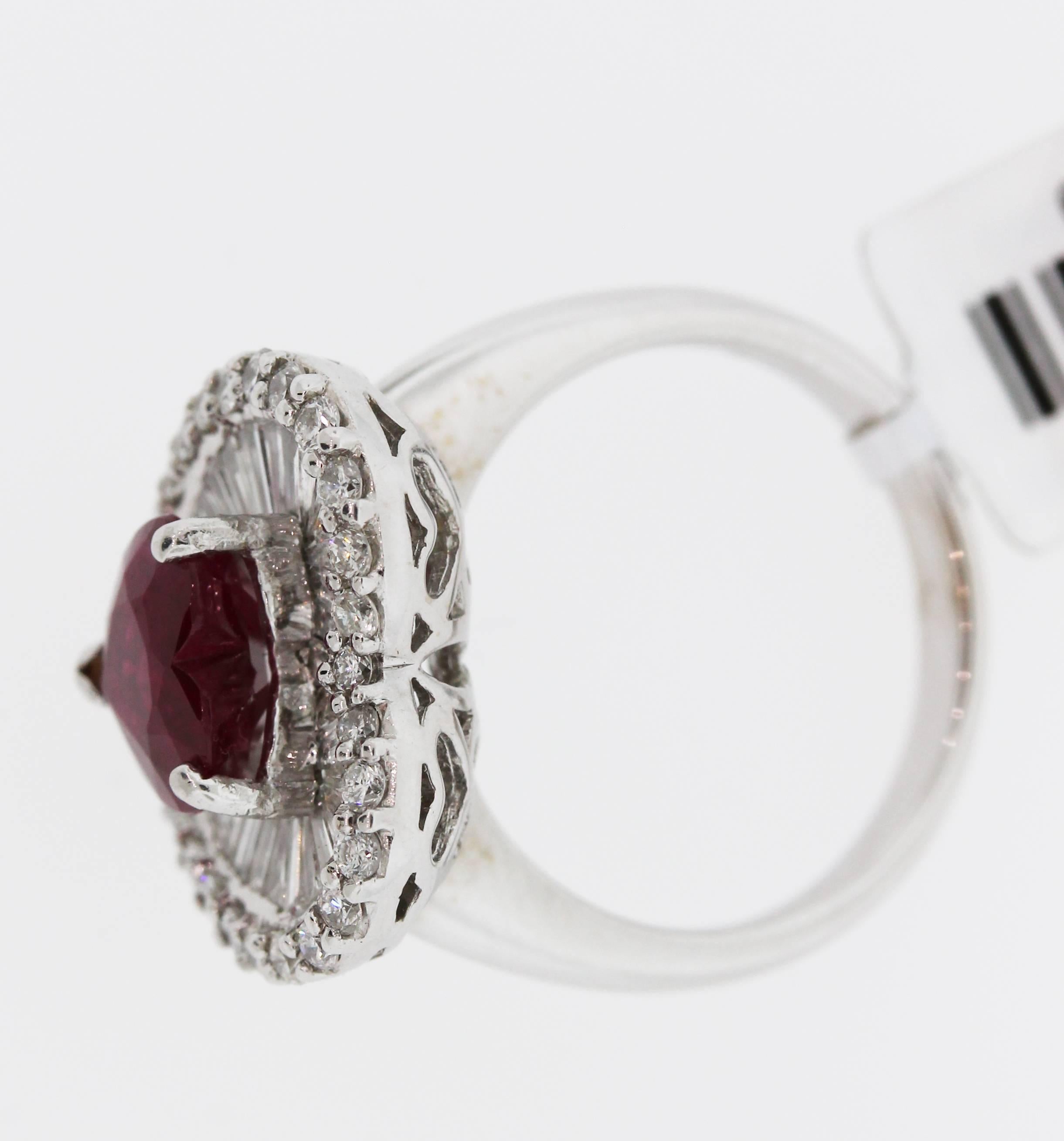 GIA Certified 2.57 Carat Burma Heart Shape Ruby Diamond Platinum Ring In New Condition In Boca Raton, FL