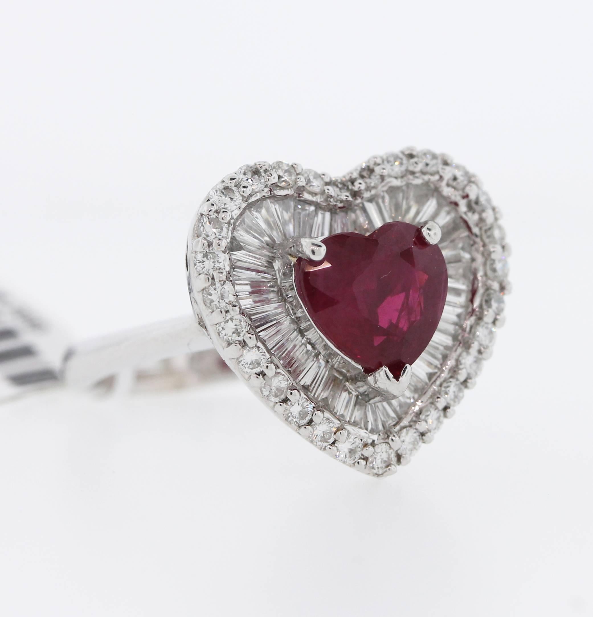 GIA Certified 2.57 Carat Burma Heart Shape Ruby Diamond Platinum Ring 2