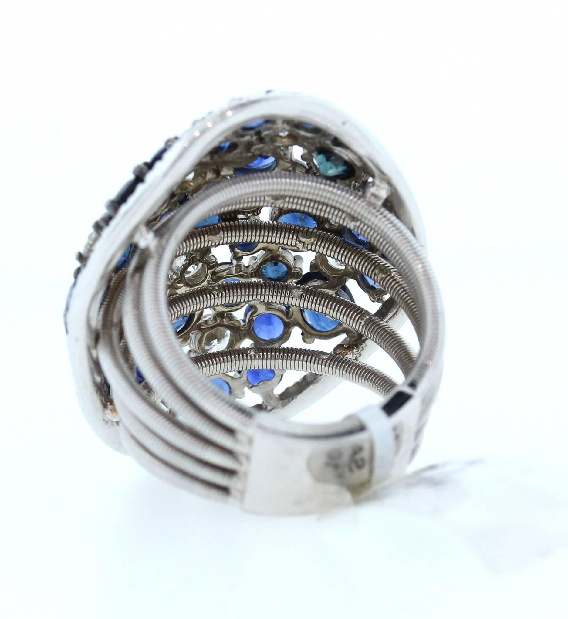 Women's Blue Sapphire Diamond Gold Cluster Ring