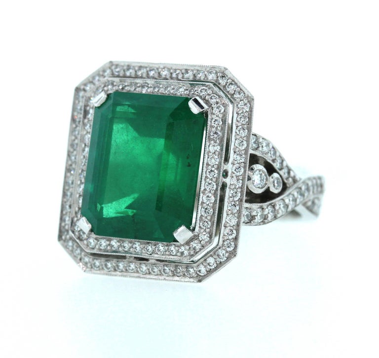 GIA Report 7.00 Carat Emerald Diamond Platinum Ring For Sale at 1stDibs
