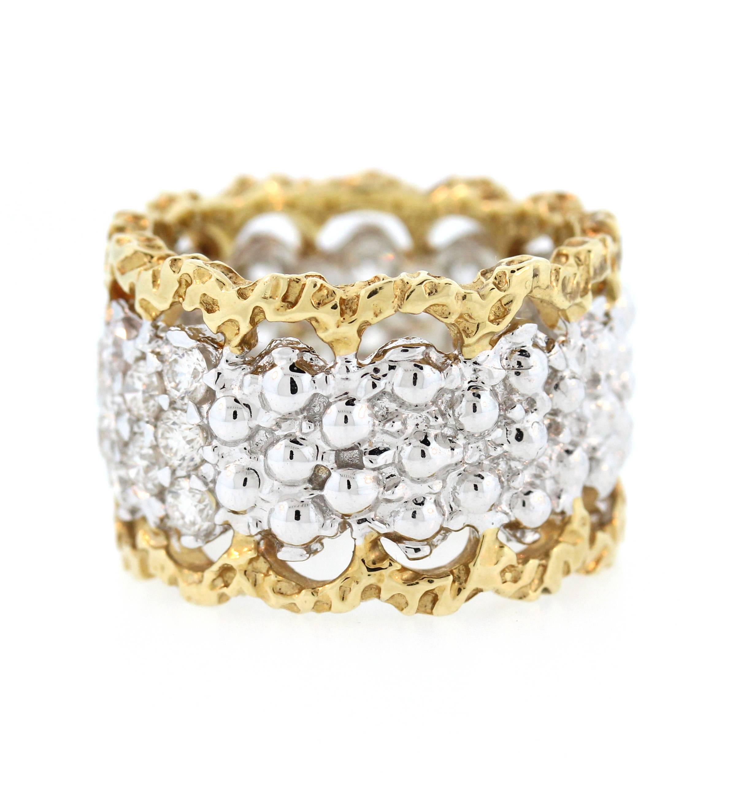 Women's Beautiful Two-Tone Gold and Diamond Band Ring