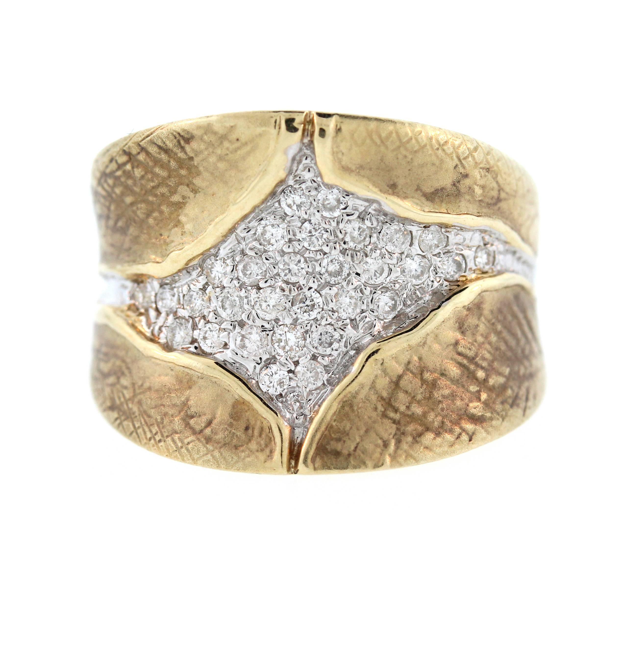 Gold Ring with Pave Diamond Centre 1