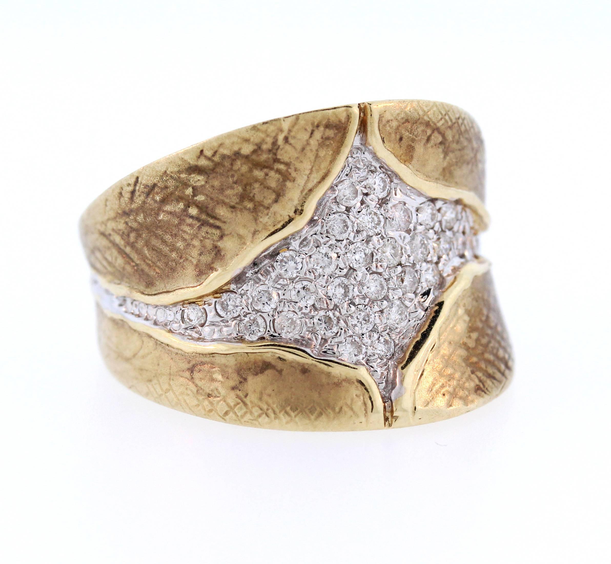 Gold Ring with Pave Diamond Centre 2