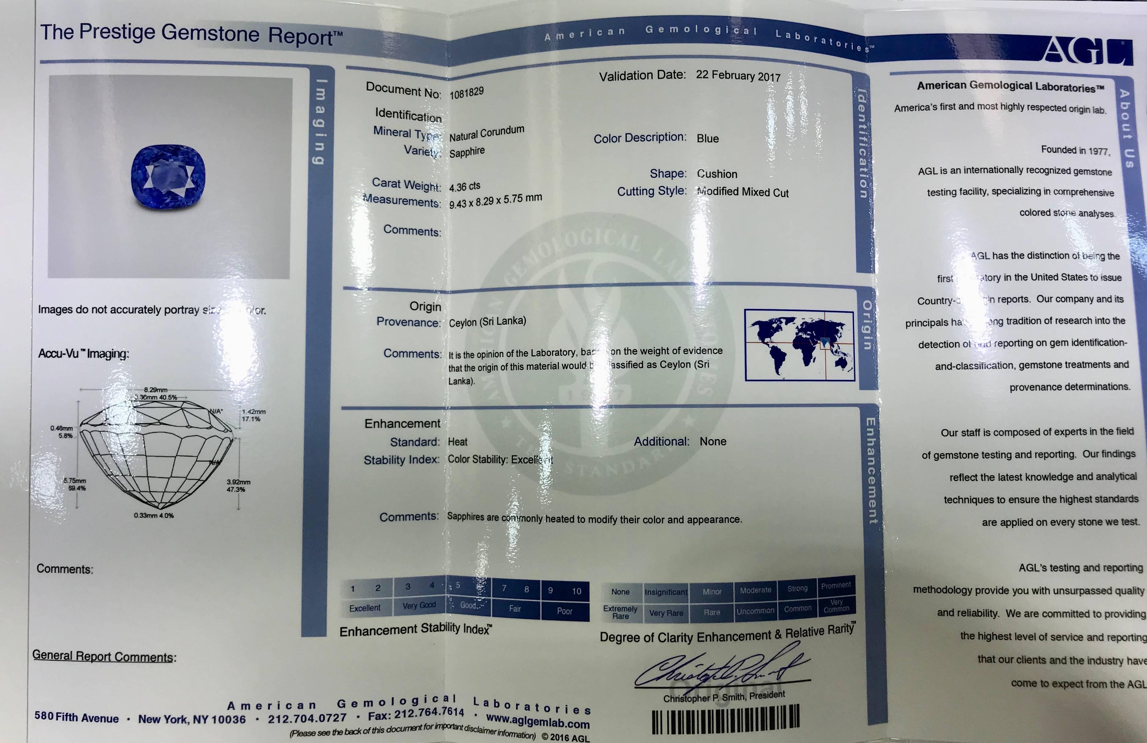4.36 Carat AGL Certified Ceylon Blue Sapphire Baguette Diamond Ring 2