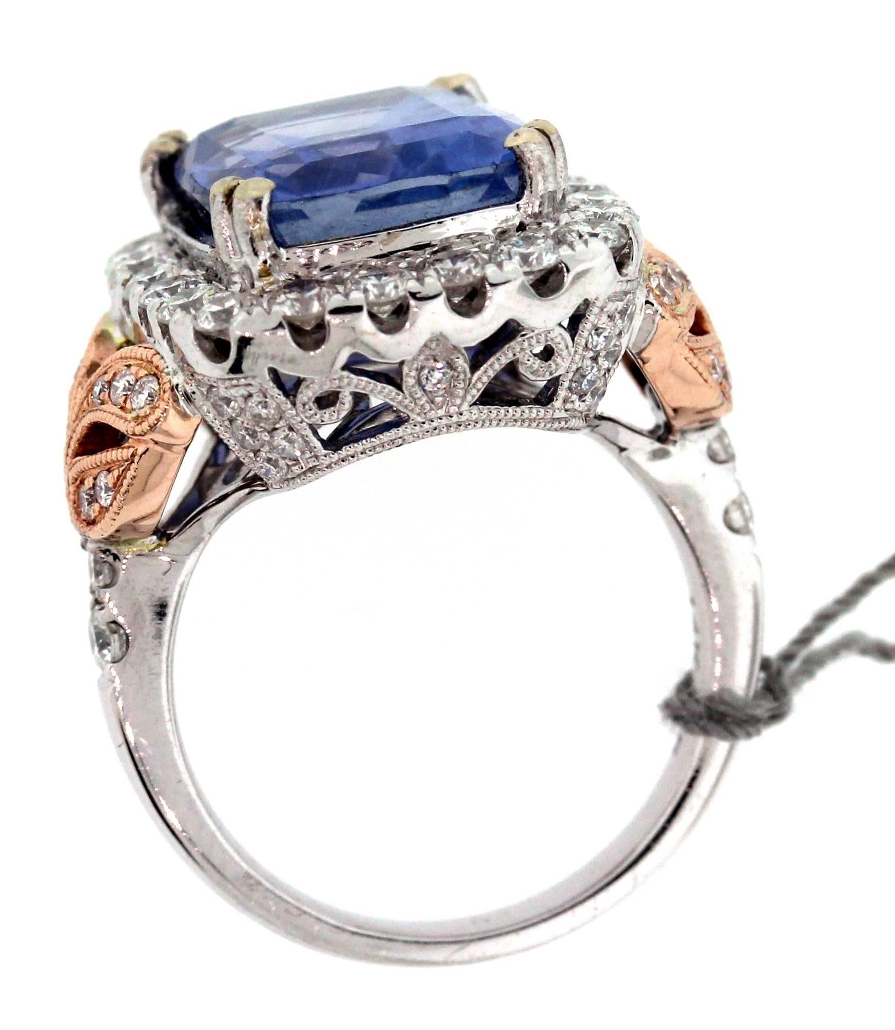 10.67 Carat AGL Certified Ceylon Blue Sapphire Diamond Gold Ring 2