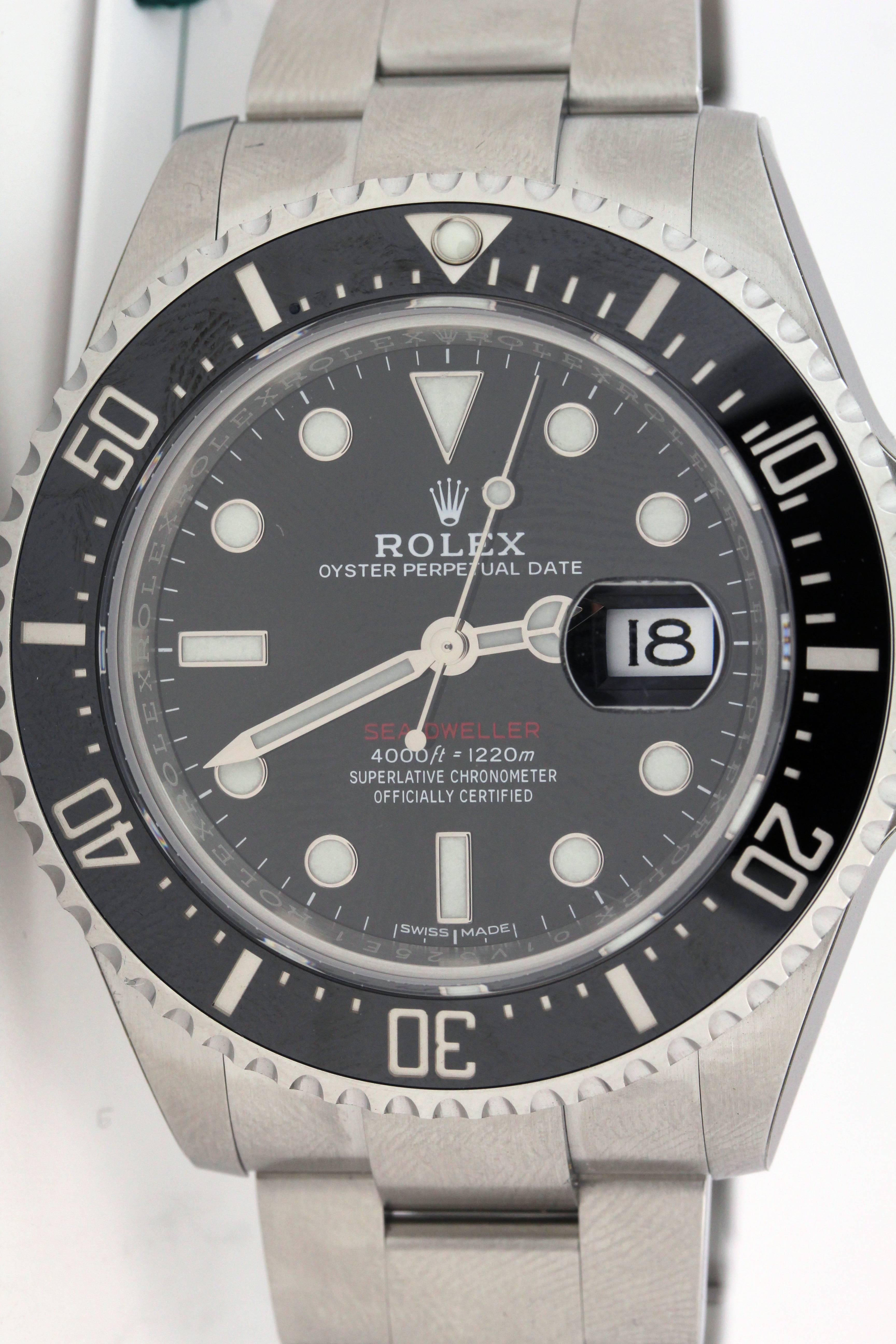 Brand New with stickers, papers and box

Rolex Sea-Dweller 2017 Stainless Steel Watch 43mm

Water proof up to 4,000 feet

This watch was introduced during Baselworld 2017

Very hard to find due to high demand



