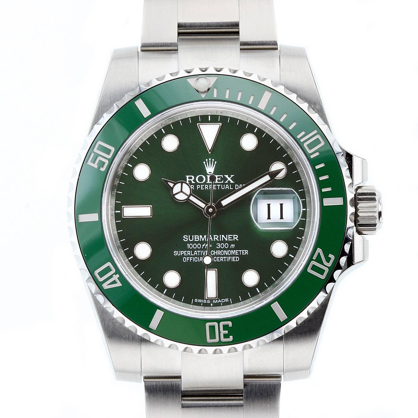 Rolex Stainless Steel Submariner Green Dial Hulk Wristwatch Ref 116610LV