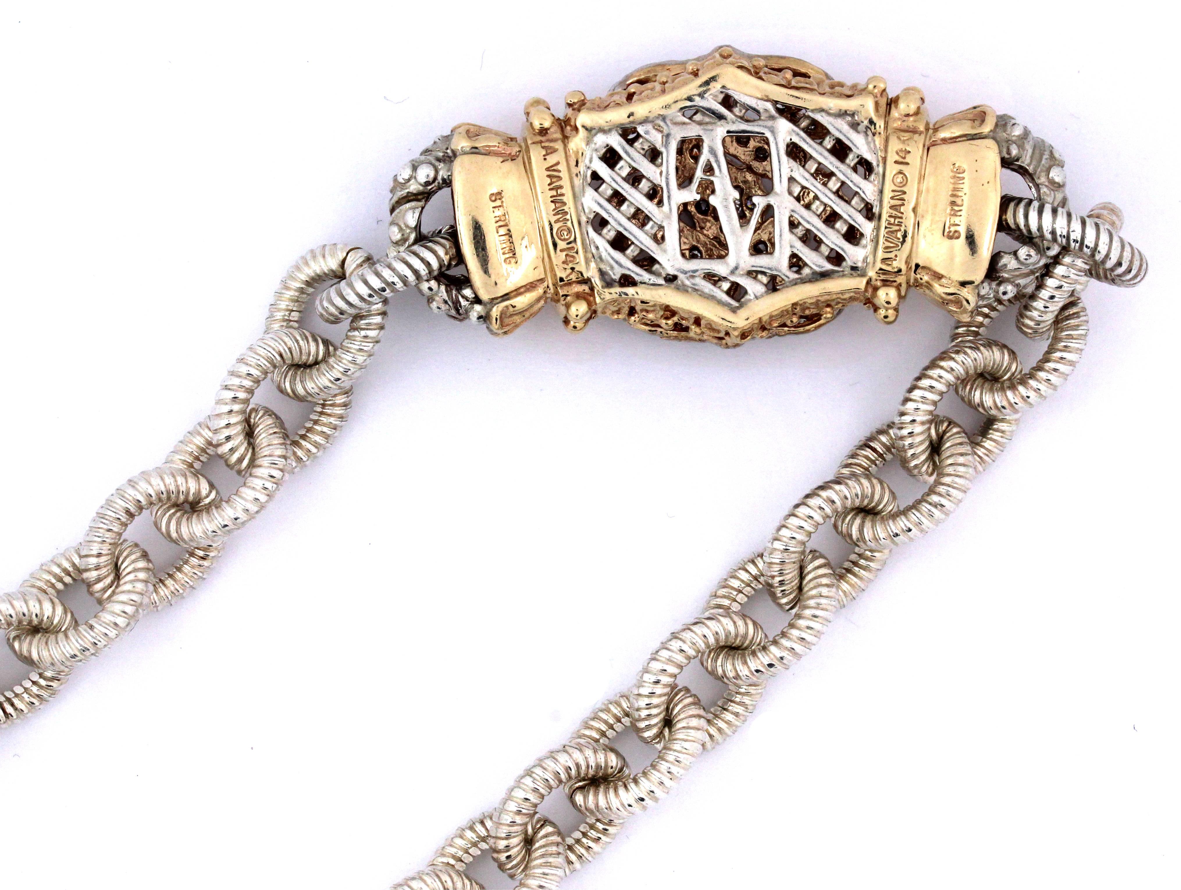 Silver Gold and Diamond Link Chain Necklace 1