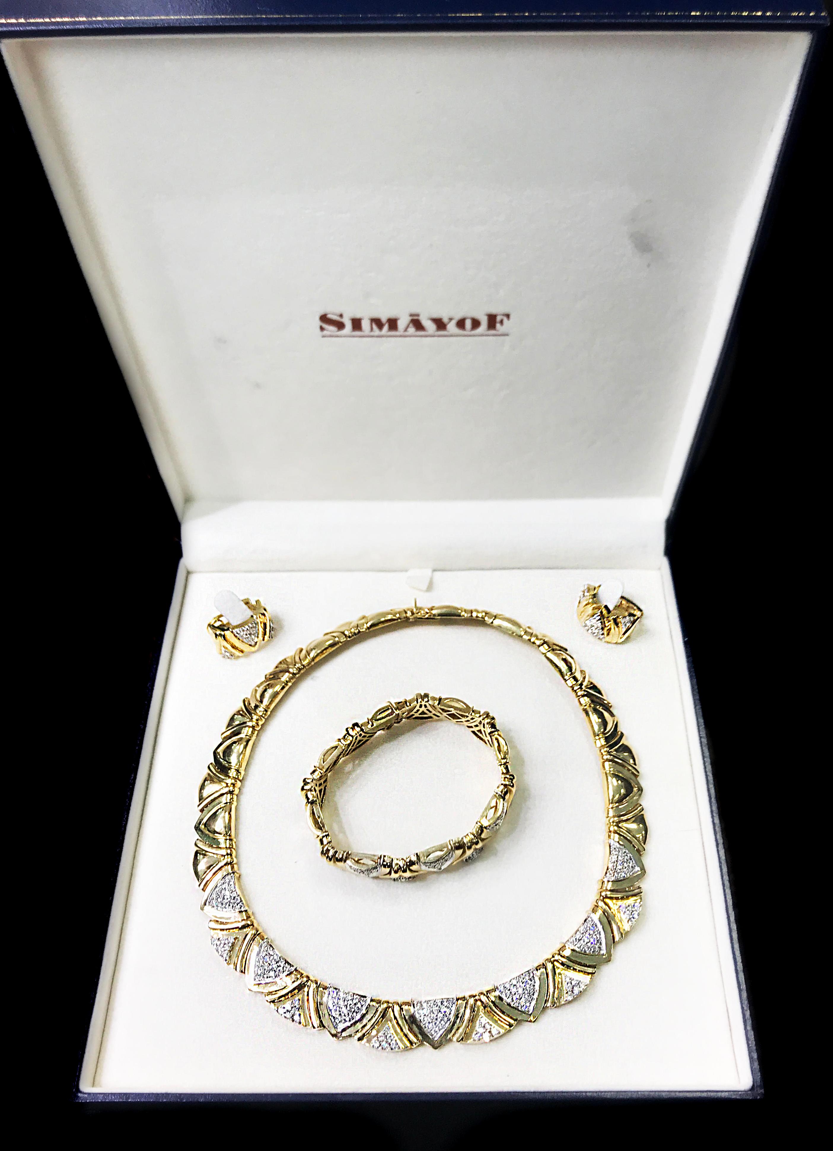 1980s Simayof Yellow Gold and Diamond Necklace Bracelet Earring Set 6