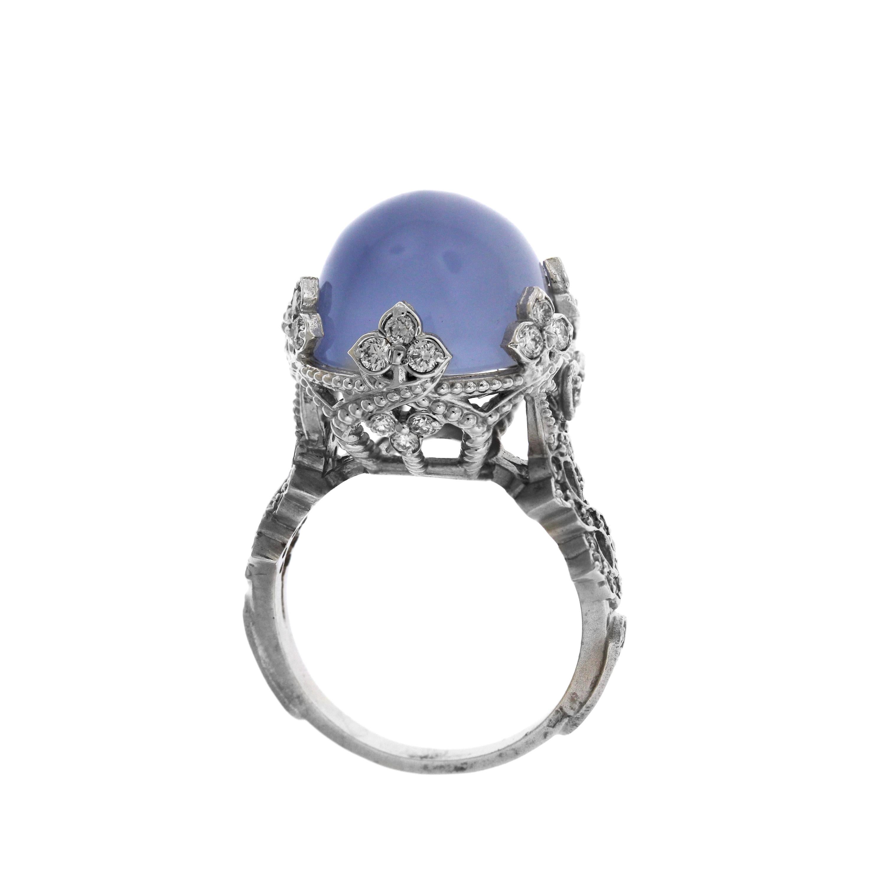 Chalcedony and Diamond Cocktail Ring in White Gold Stambolian In New Condition In Boca Raton, FL