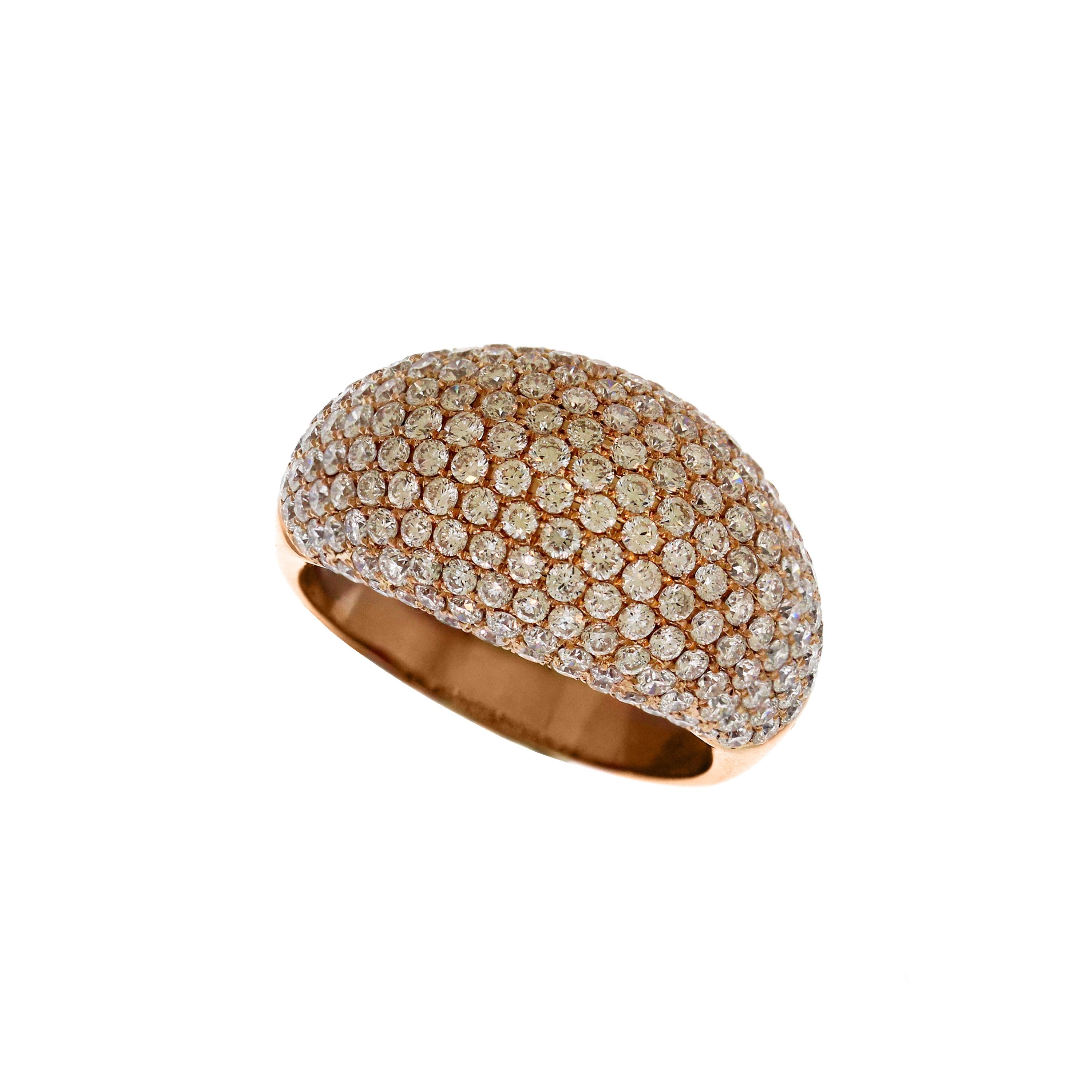 Round Cut Rose Gold and Diamond Dome Ring