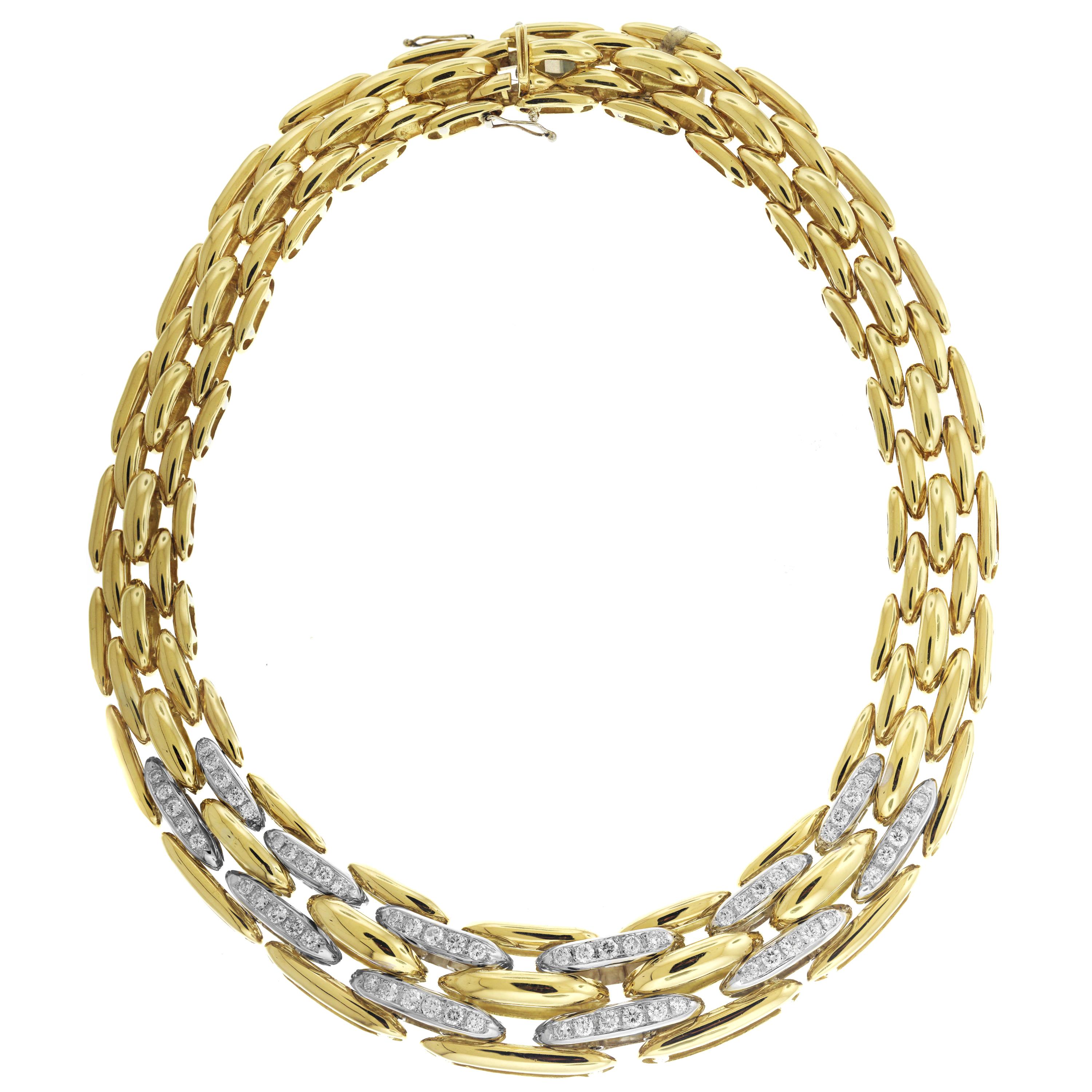 IF YOU ARE REALLY INTERESTED, CONTACT US WITH ANY REASONABLE OFFER. WE WILL TRY OUR BEST TO MAKE YOU HAPPY!

18K Yellow Gold and Diamond Link Chain Necklace

Necklace is very heavy in gold, 175 grams

Apprx. 5 carats G color, VS clarity diamonds are