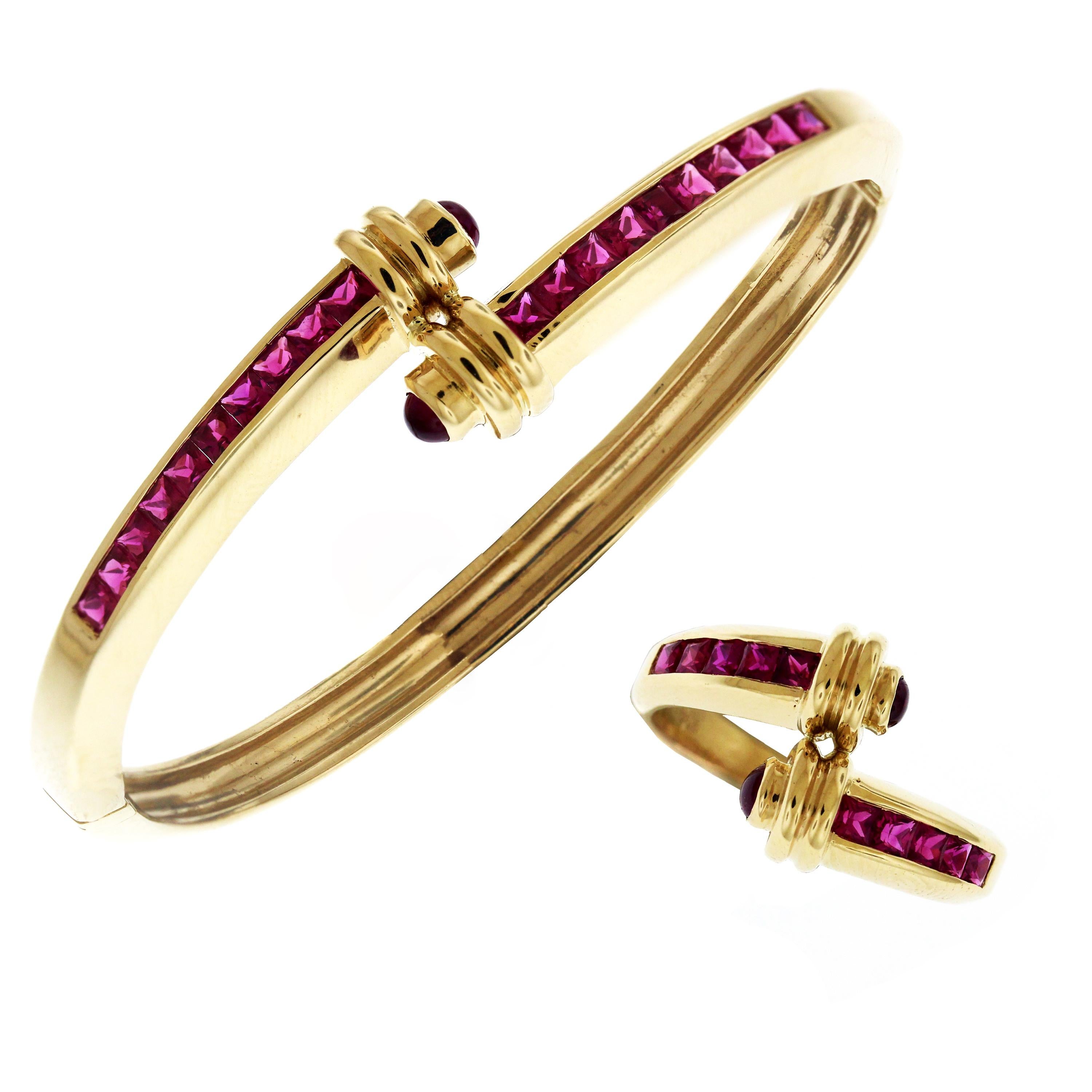 Yellow Gold and Ruby Crossover Bracelet Ring Set