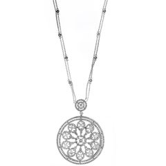 White Gold and Diamond Round Pendant with Double Link Diamond Bezel Chain