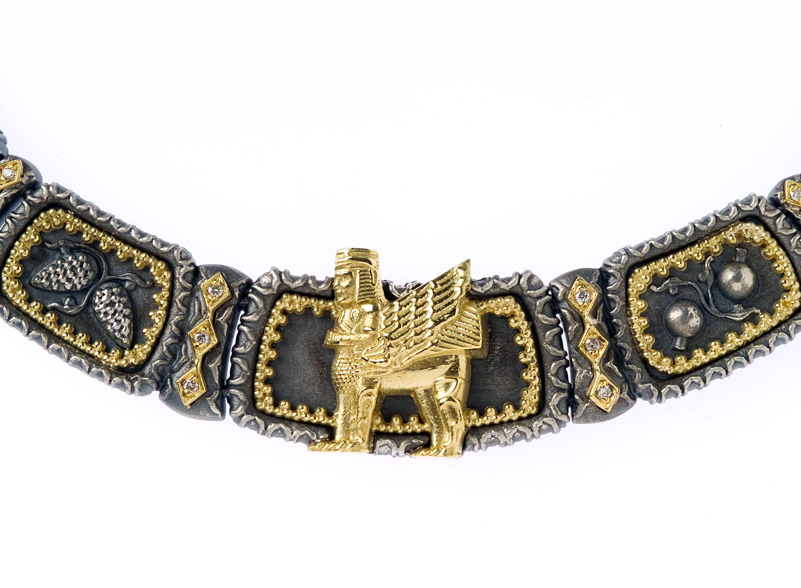 Choker-Halskette aus Sterlingsilber und Gold mit Diamanten Stambolian (Mittelalterlich)