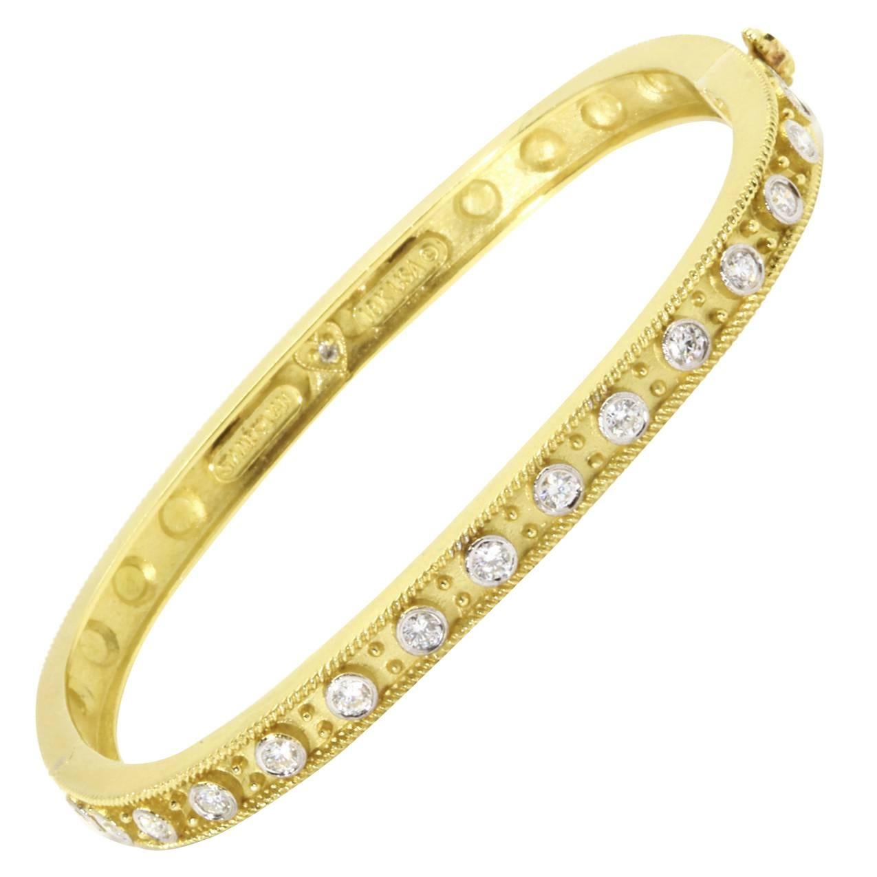 Bangle Cuff Bracelet with Diamonds in Yellow Gold Stambolian