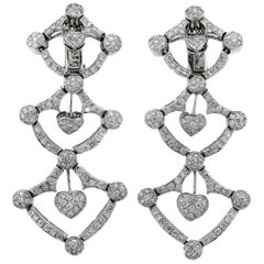 White Gold and Diamond Drop Earrings with Hearts