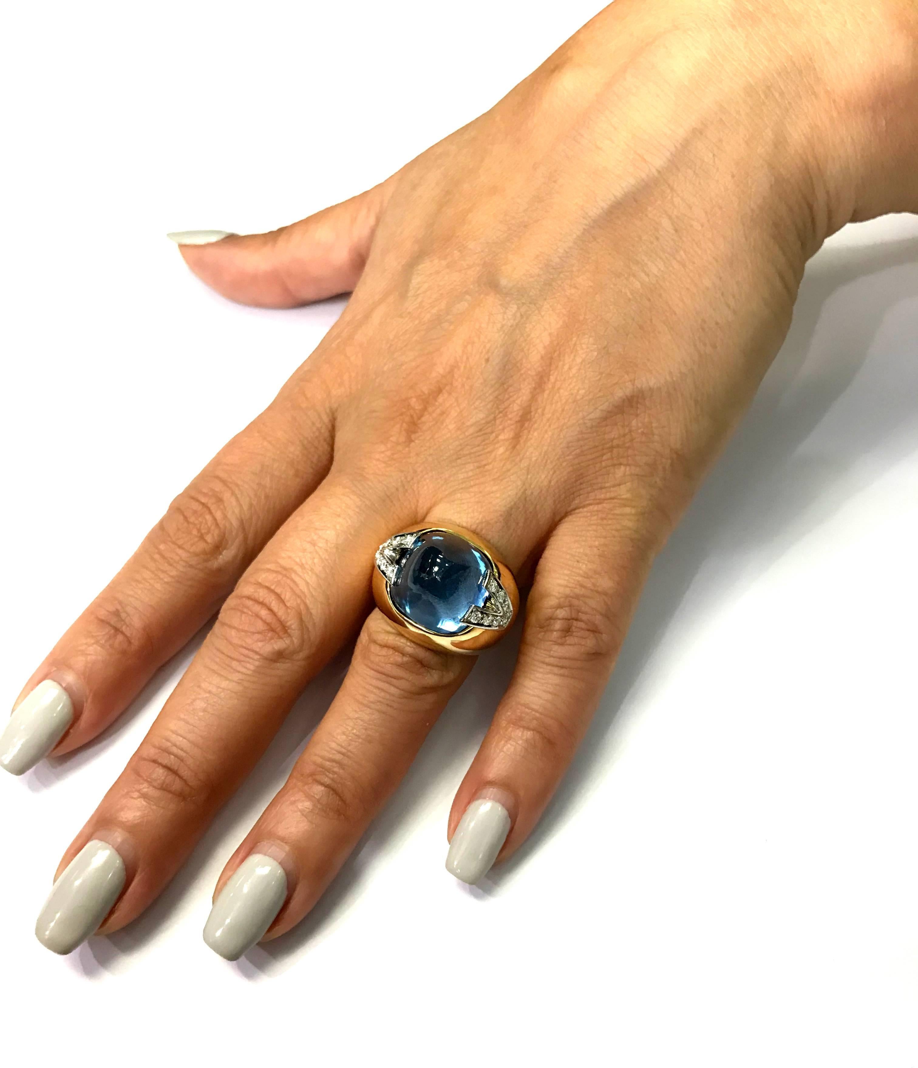 Versace Blue Topaz Diamond Gold Ring In Excellent Condition In Boca Raton, FL
