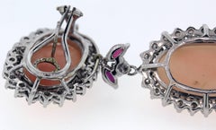 18K White Gold Diamonds Ruby Light Pink Angel Skin Coral Drop Dangle Earrings