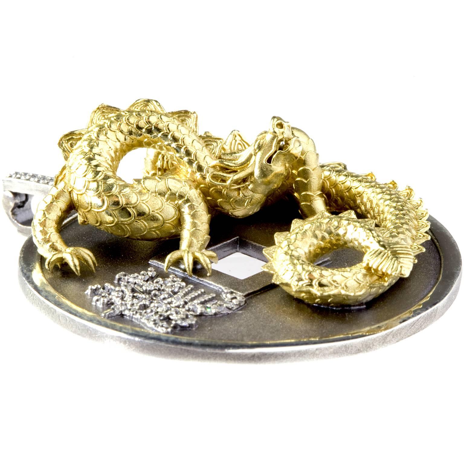 Women's or Men's Stambolian Silver Gold Dragon Long Necklace