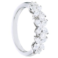 16 White Diamond 0.72 Carat 18 Karat White Gold Engagement Flower Ring