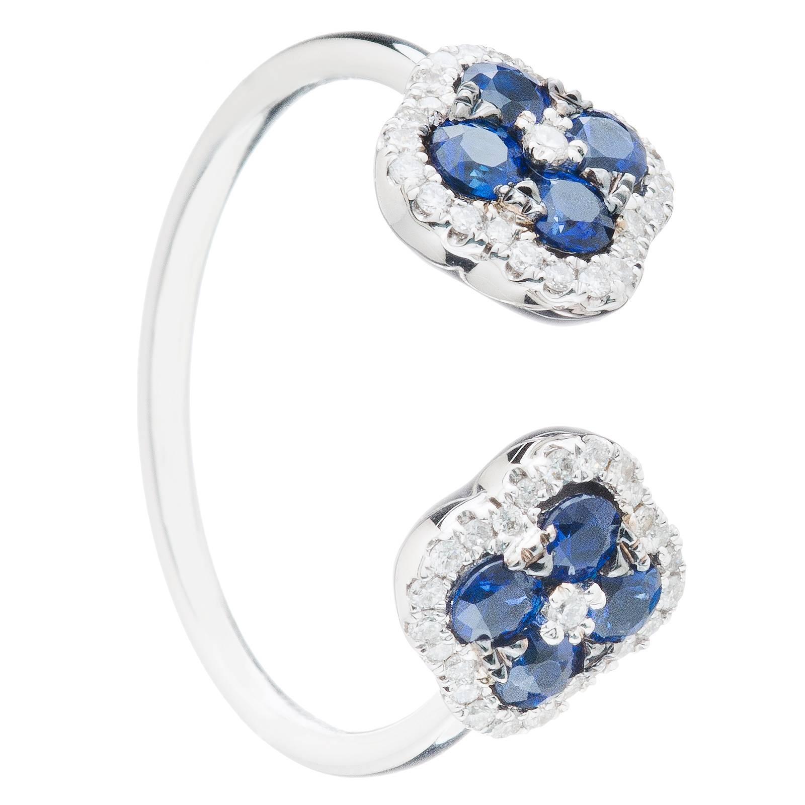 Blue Sapphire Diamond 18 Karat White Gold with 50 White Diamonds 0.17 Carat Ring For Sale