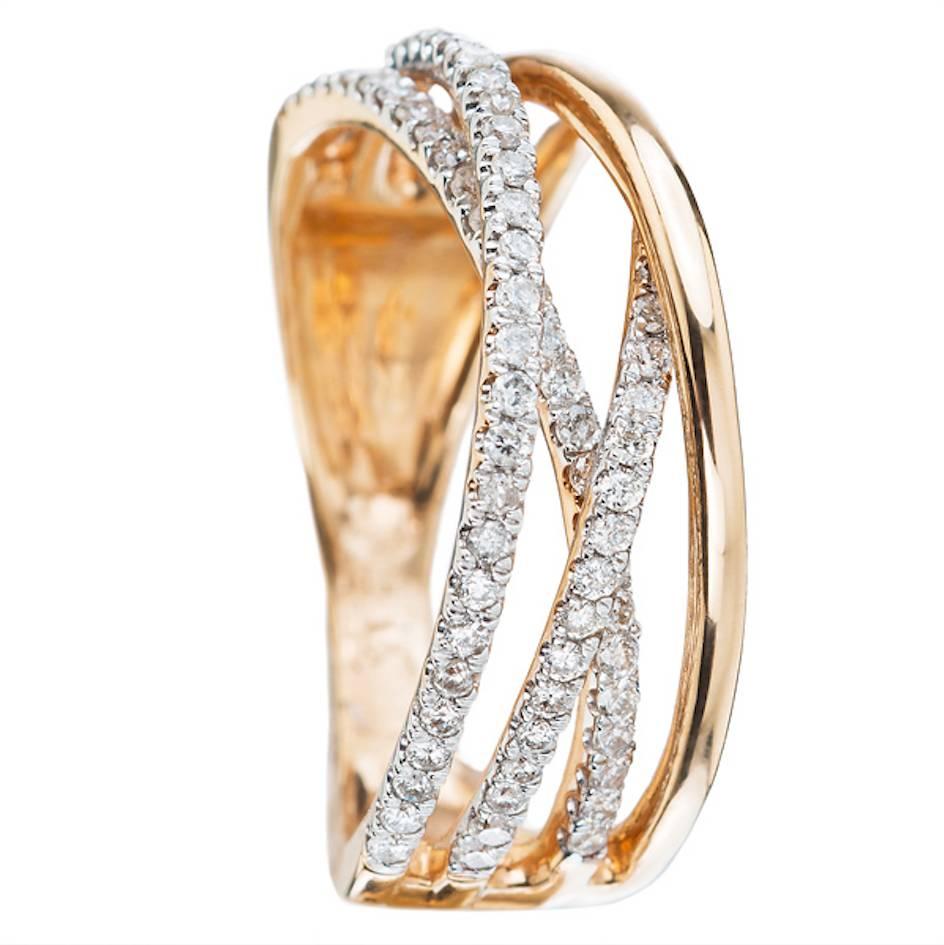 6 White Diamond 18 Karat Rosé Gold Band Ring  For Sale