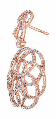 White Diamond 18 Karat Rose Gold Dangle Drop Butterfly Earrings
