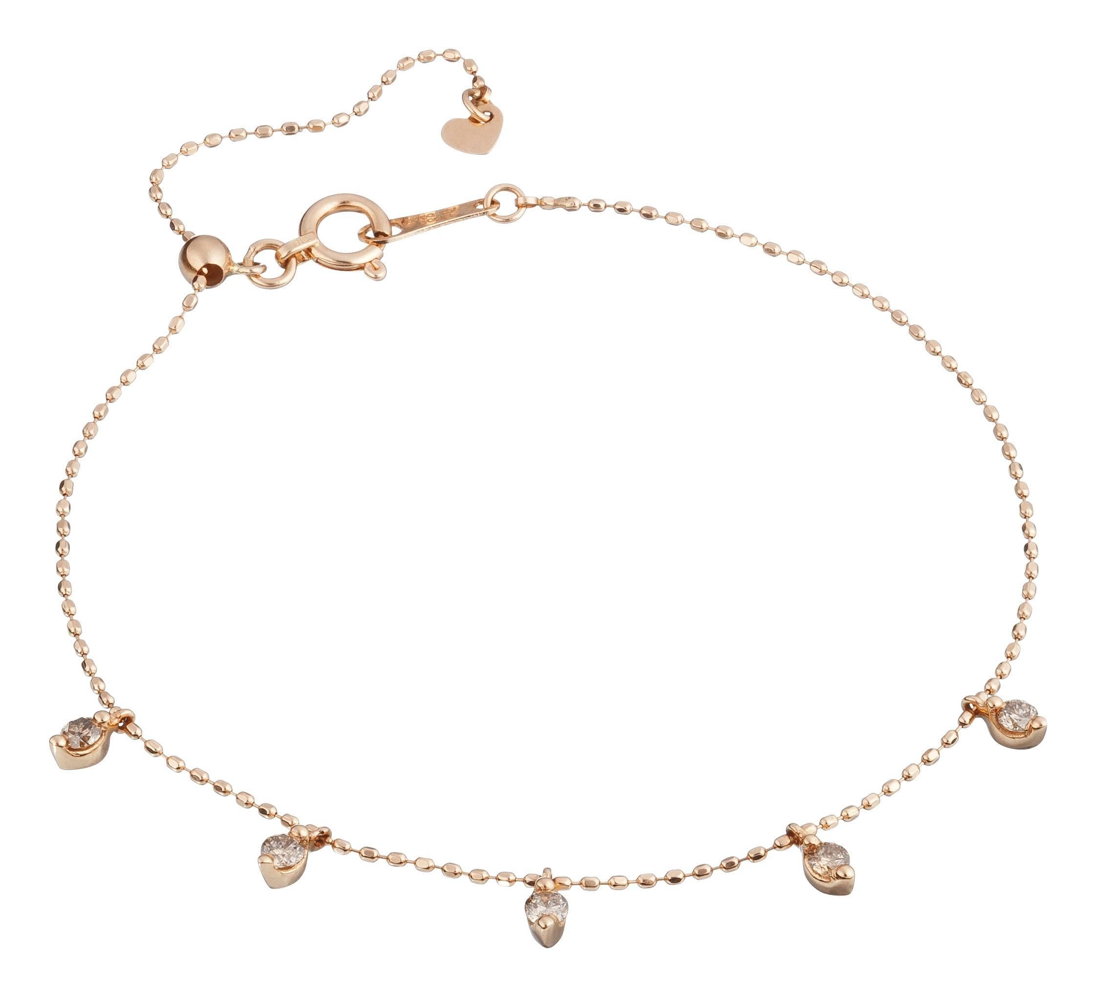 The Bracelet SARAH is made of 18K rosé gold with 13 white diamonds, 0,20 ct.	

one size. The bracelet is adjustable.

We also do offer the matching Necklace.