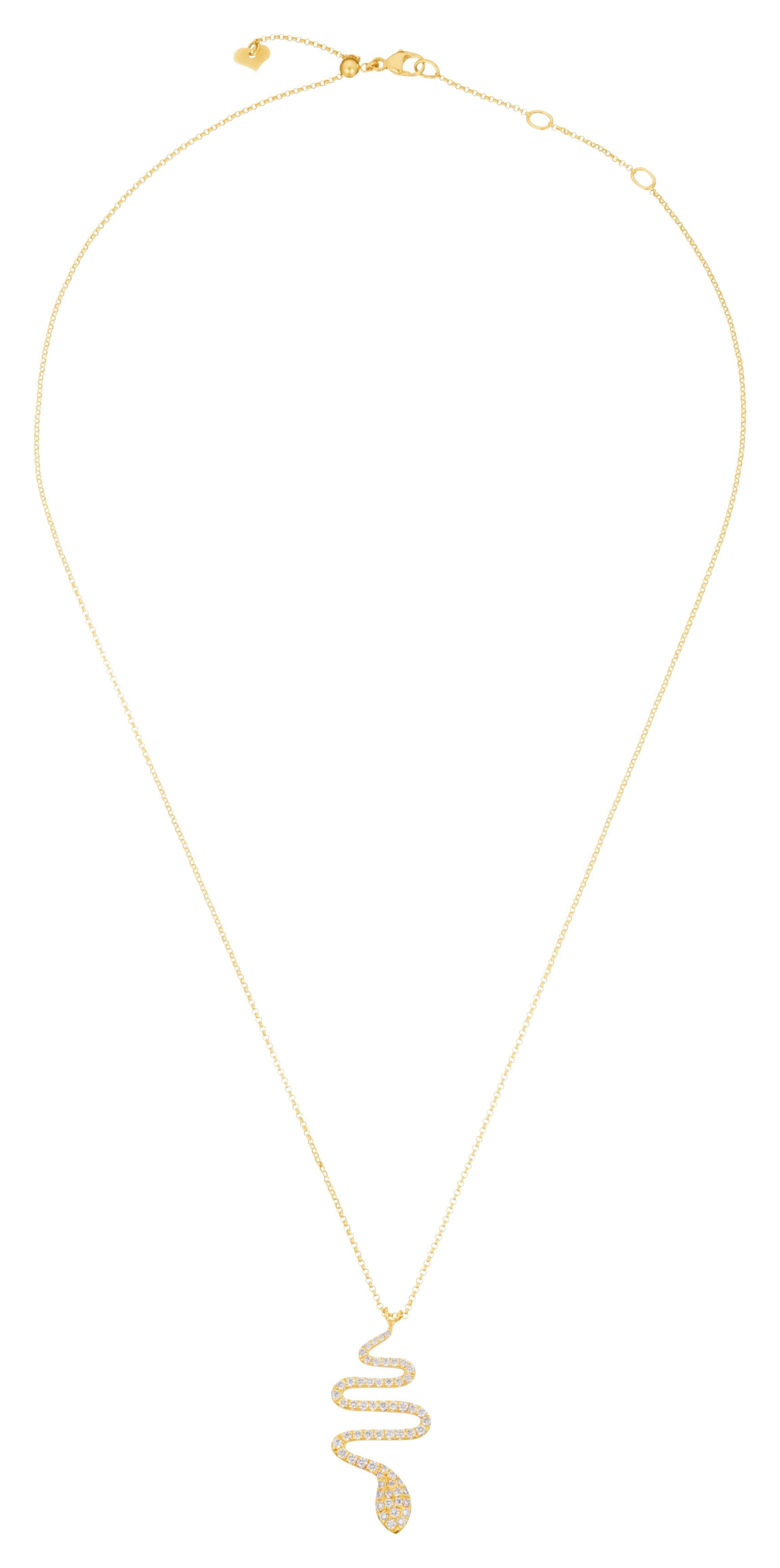 The Snake shaped Necklace ESTELLE is made of 18 Karat Yellow Gold with 62 White Diamonds 0.50 Carat.

We also do offer the matching Bracelet, Earrings and Ring.
