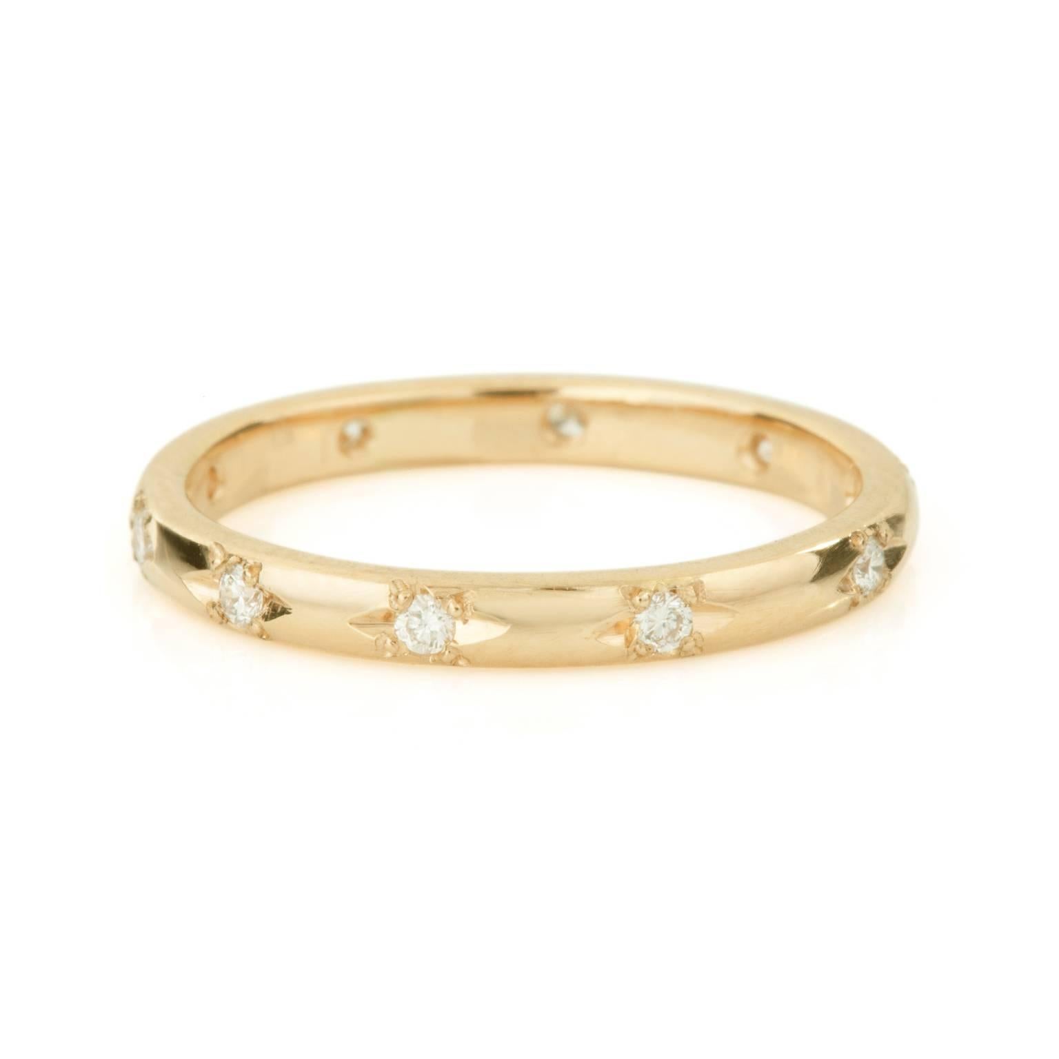 A special addition to the Firma collection, the Stella Eternity Ring is subtly dotted with diamonds all the way round. Created in 18ct gold this ring can be worn everyday alongside an engagement ring and wedding band, or layered with an existing