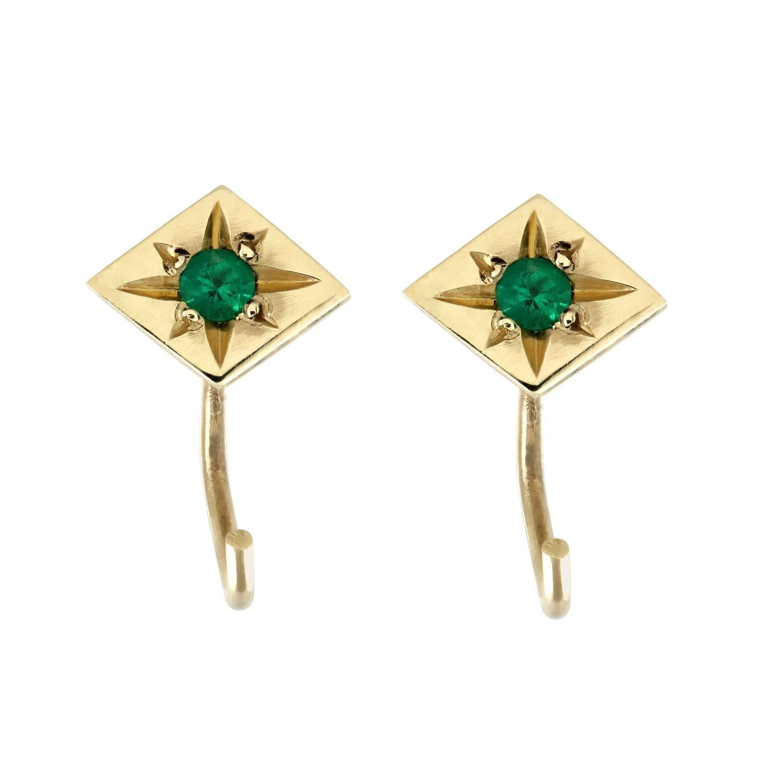 Ellie Air Star Set Emerald Gold Sleeper Huggie Earrings For Sale