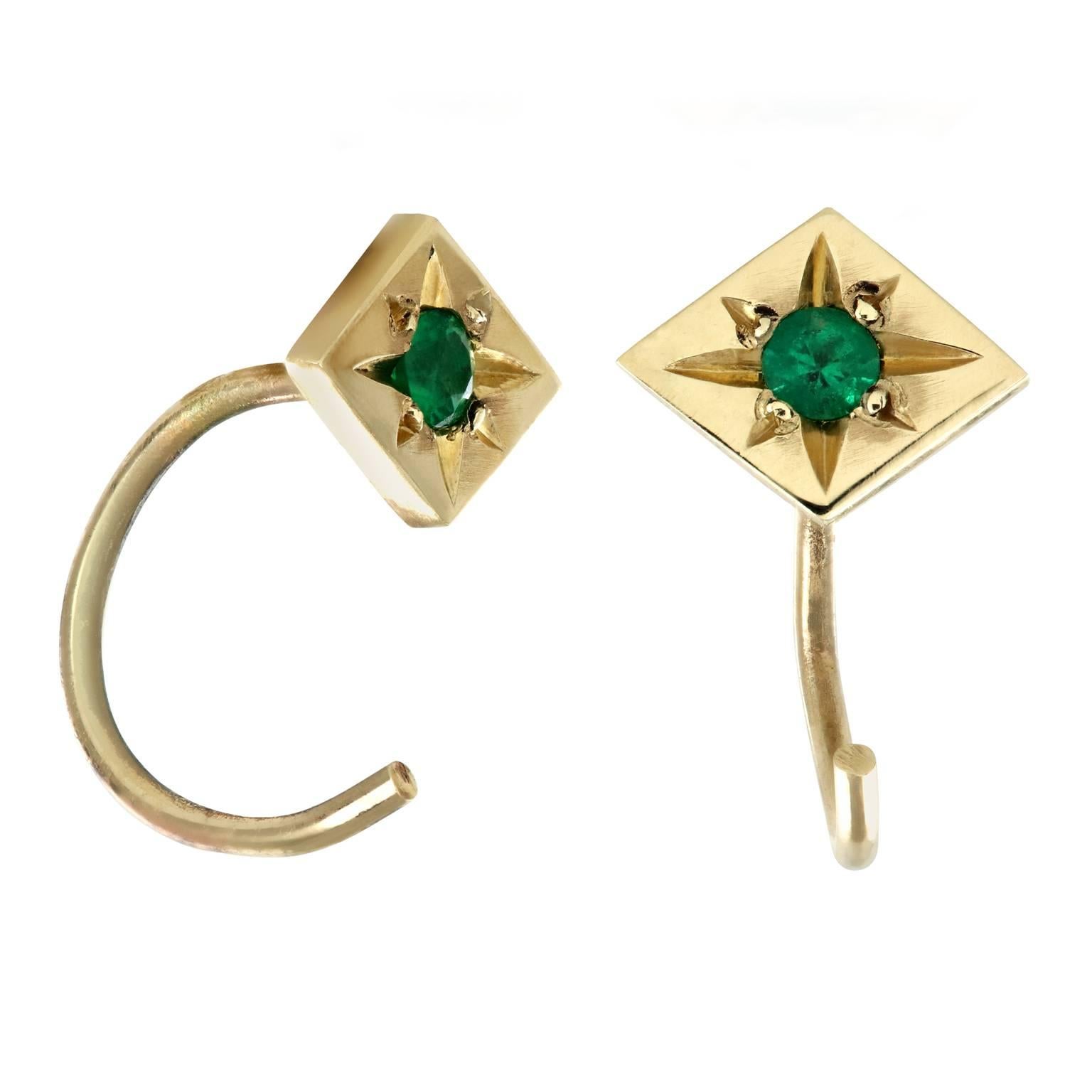 Women's Ellie Air Star Set Emerald Gold Sleeper Huggie Earrings For Sale