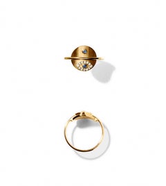 Gold White Diamond Blue Sapphire Eye Ring
