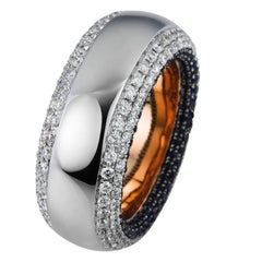 Carlos Udozzo 18 Karat Rose/White Gold Diamonds Blue Sapphire Mens Ladies Ring