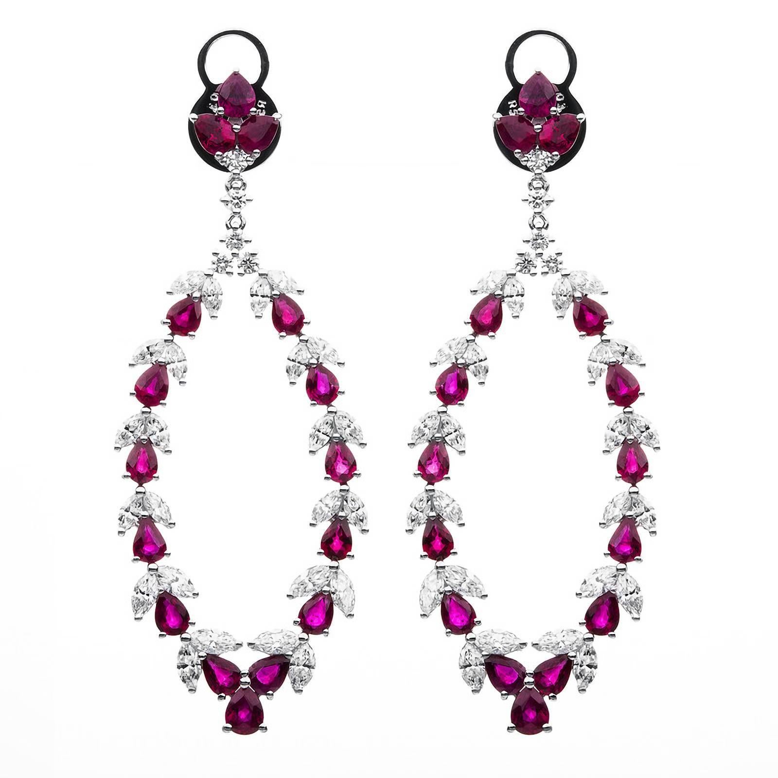Carlos Udozzo 18 Karat White Gold Lady Red Ruby Diamonds Earrings For Sale
