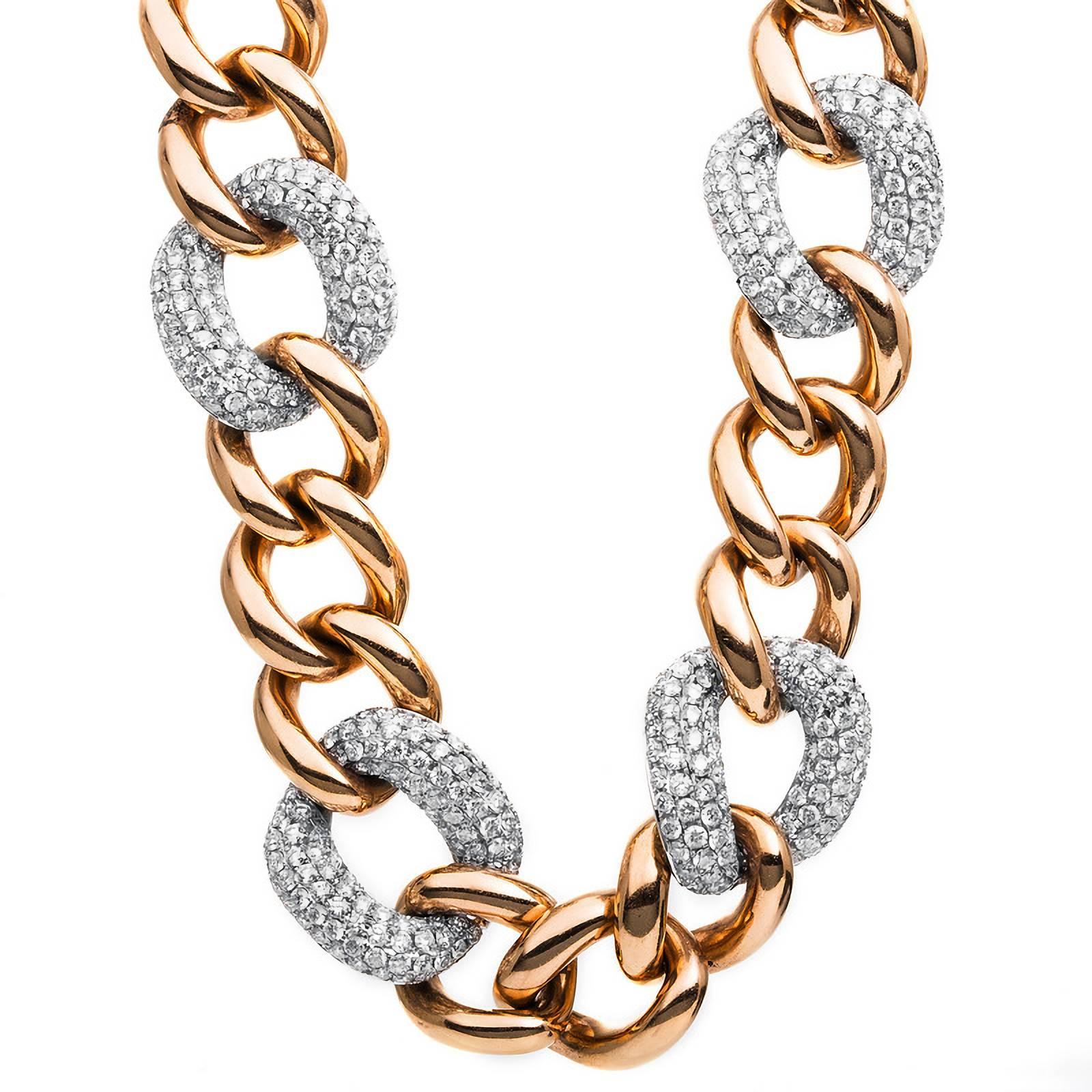 Carlos Udozzo 18 Karat Rose/White Gold Unisex Brilliant-Cut Diamond Necklace For Sale