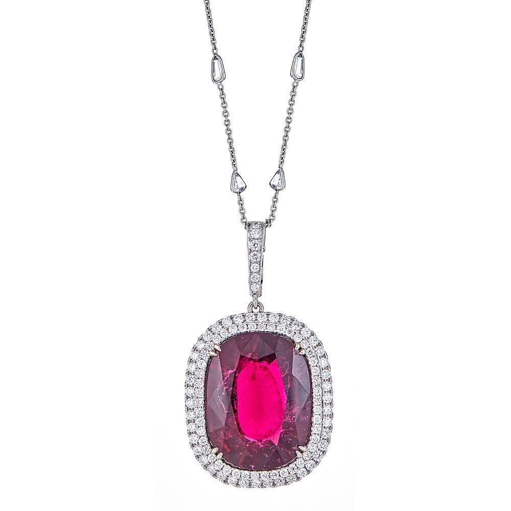 52.23 Carat Rubelite and 7.08 Carat Diamond White Gold Pendant with Chain For Sale