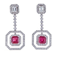 2.54 Carat Ruby and 2.70 Carat Diamond White Gold Drop Earrings