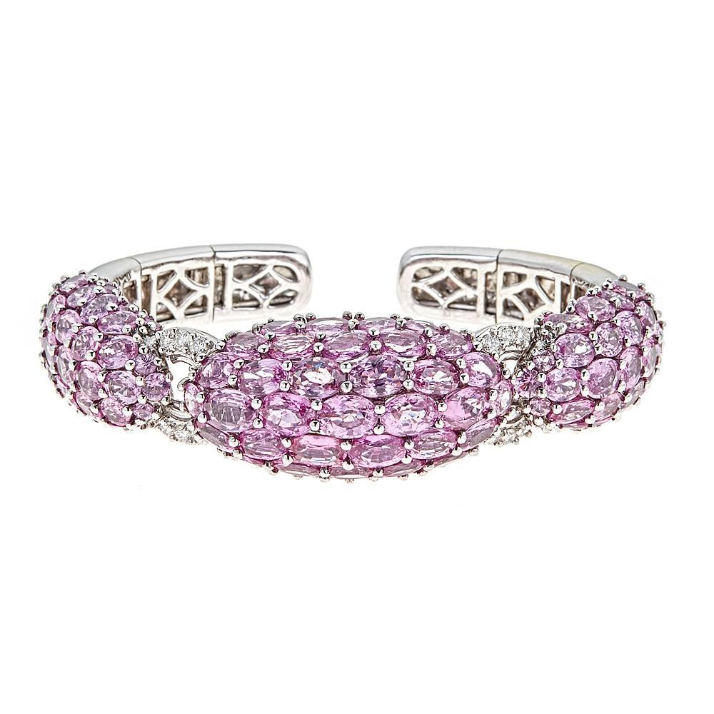 50.99 Carat Oval Pink Sapphire and Diamond White Gold Bracelet For Sale ...