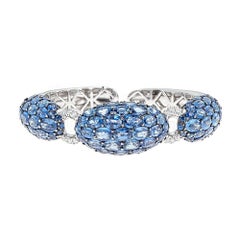 50.70 Carat Oval Blue Sapphire and Diamond White Gold Bracelet